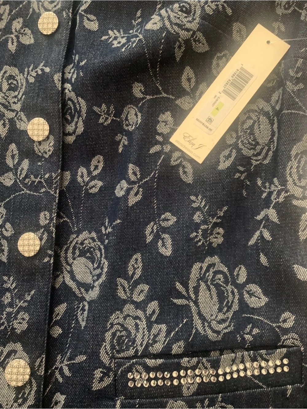 NEW Womens Size 4 Eliza J Floral Rhinestone-Trim Collared Denim Shirtdress $158 - Picture 13 of 13